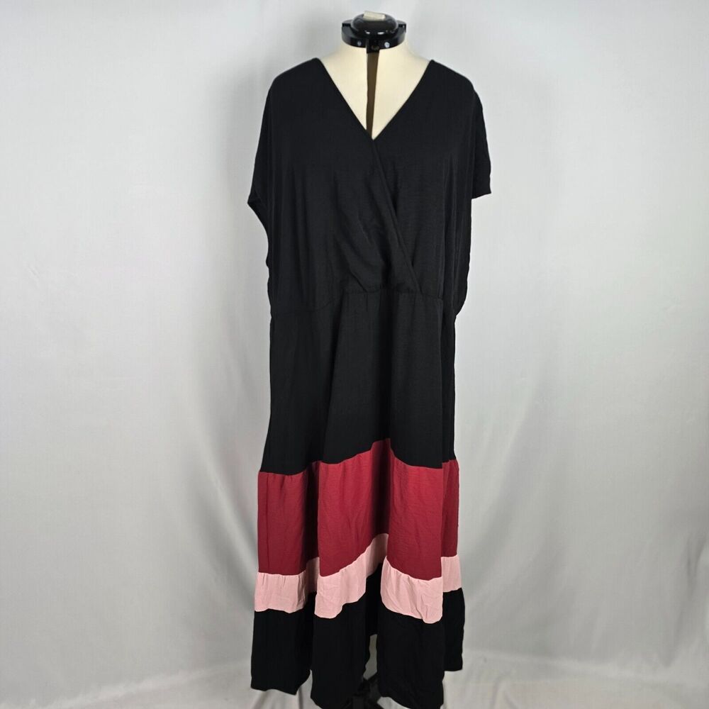 Bloomchic Tank Wrap Cap Sleeve Dress Women's 5X Colorblock Black Pink NWT